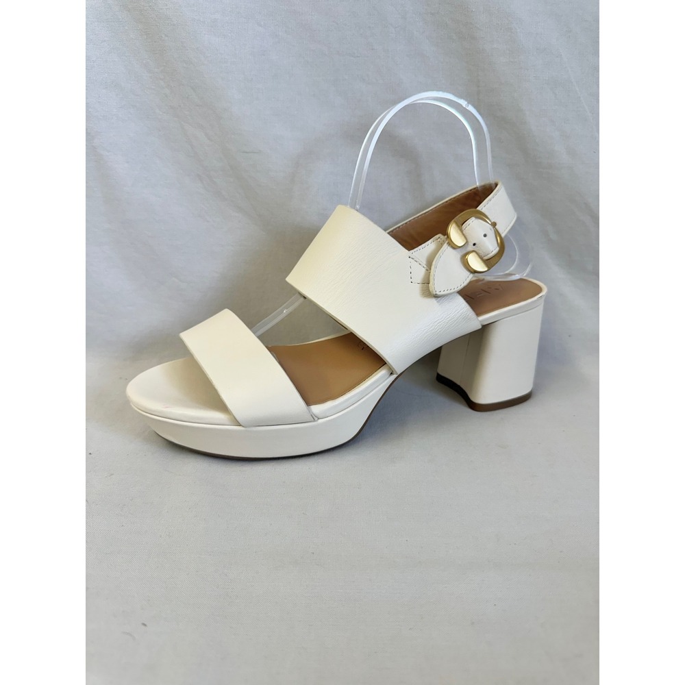 Aerosoles Camera Leather Off White Block Heel Sandals Womens Size 9.5 Minimalist